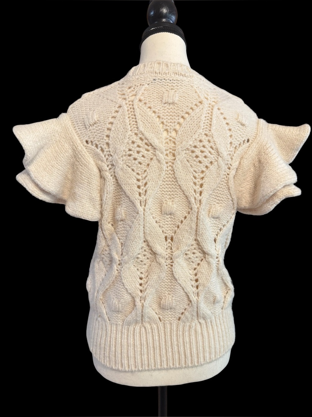 Zara Cream Cable-Knit Short Sleeve Button Cardigan Sweater small - Picture 3 of 6